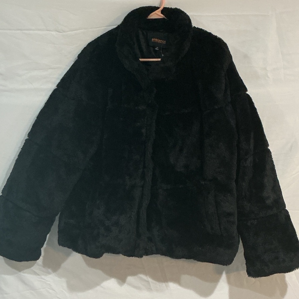 Ambiance Plush Black Teddy Jacket w/ Zipper